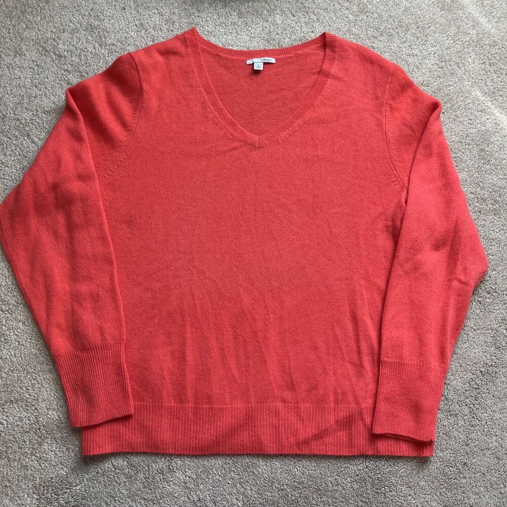 Halogen Cashmere Sweater Womens 1X Coral Red Minimalist Knit Soft Luxury Flaw